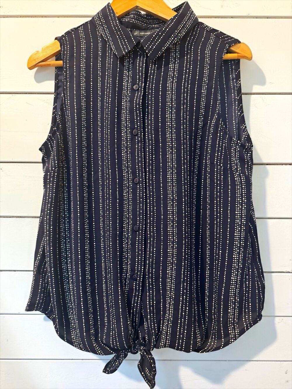 Adrianna Papell Women's Sleeveless Button-Up Collared Tie-Front Blouse Size M